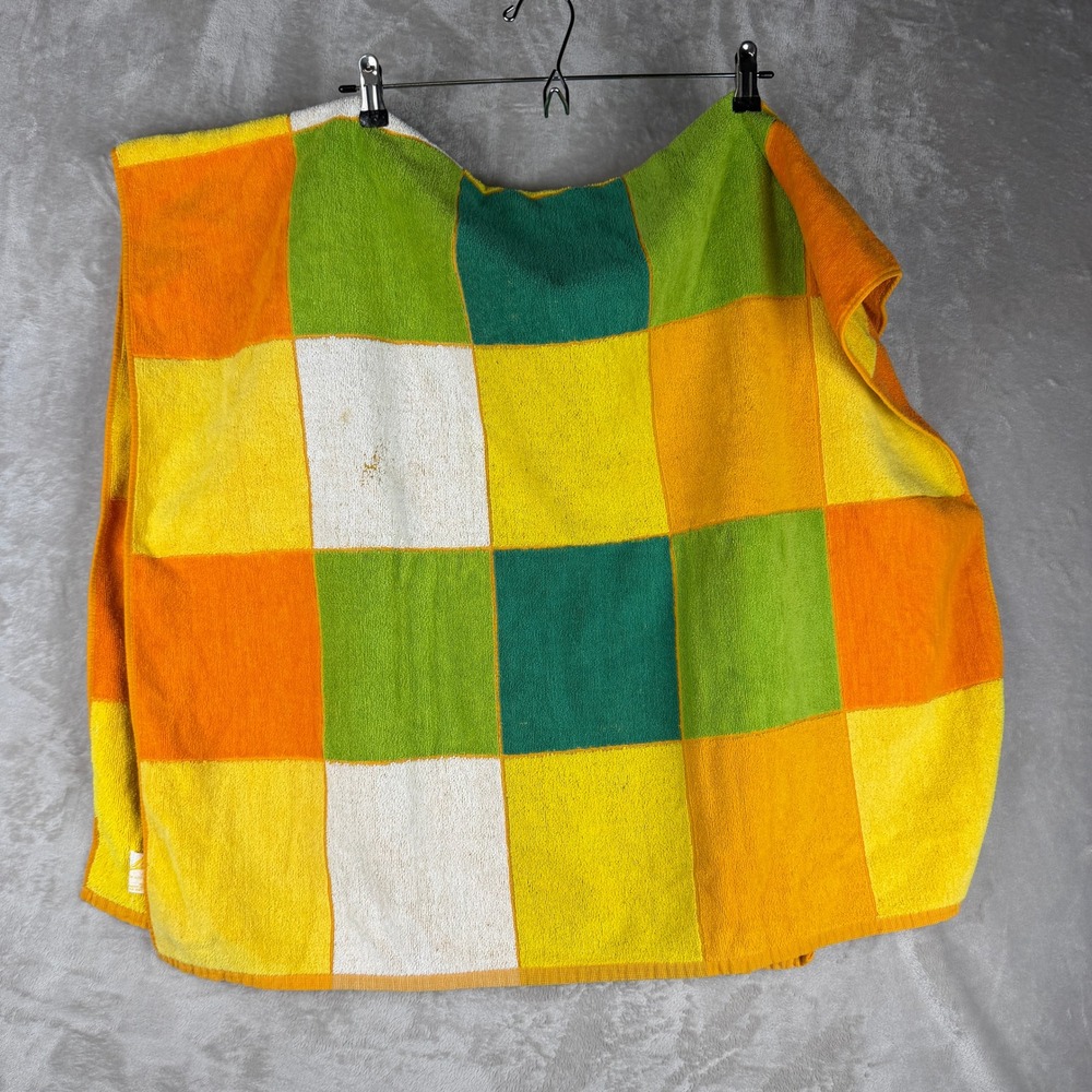 Seven Seas Vintage Beach Towel Multi Color Checkerboard Cotton Made in Brazil